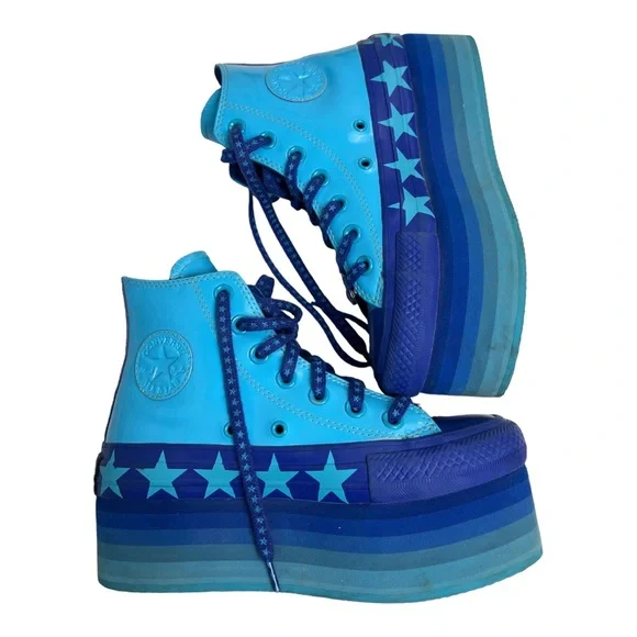Miley Cyrus Blue Star Platform High Top Converse β’ Womenβs Size 5 πβοΈ - Picture 1 of 9